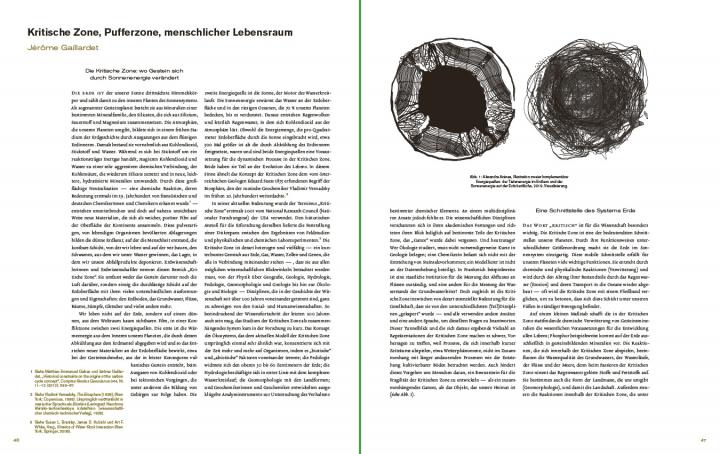 Page view of the publication »Critical Zones«, text on page 46 and 47