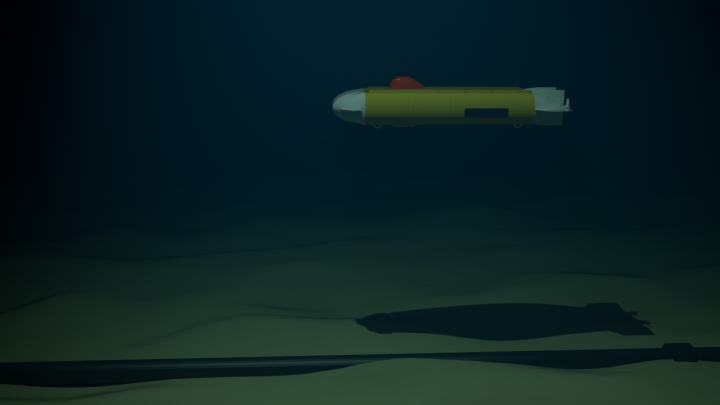 Dunkle Darstellung eines Unterwasser-Torpedos