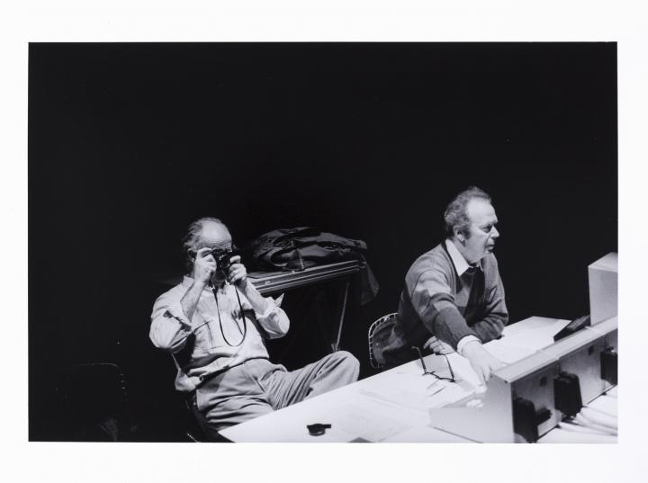 Luigi Nono (left) with Hans Peter Haller at IRCAM in Paris