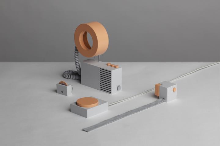 Photo of the four design objects »Accessories for the Paranoid« by Katja Trinkwalder and Pia-Marie Stute.