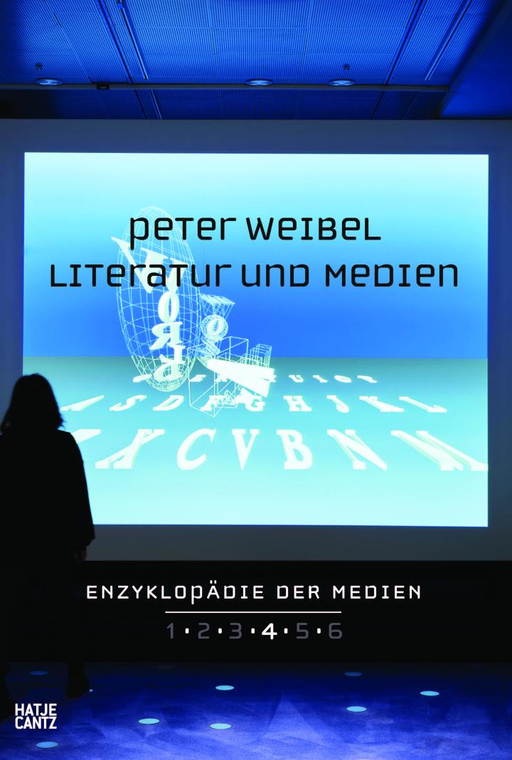 Cover of the publication: person standing in front of a wall projection showing letters and geometric shapes