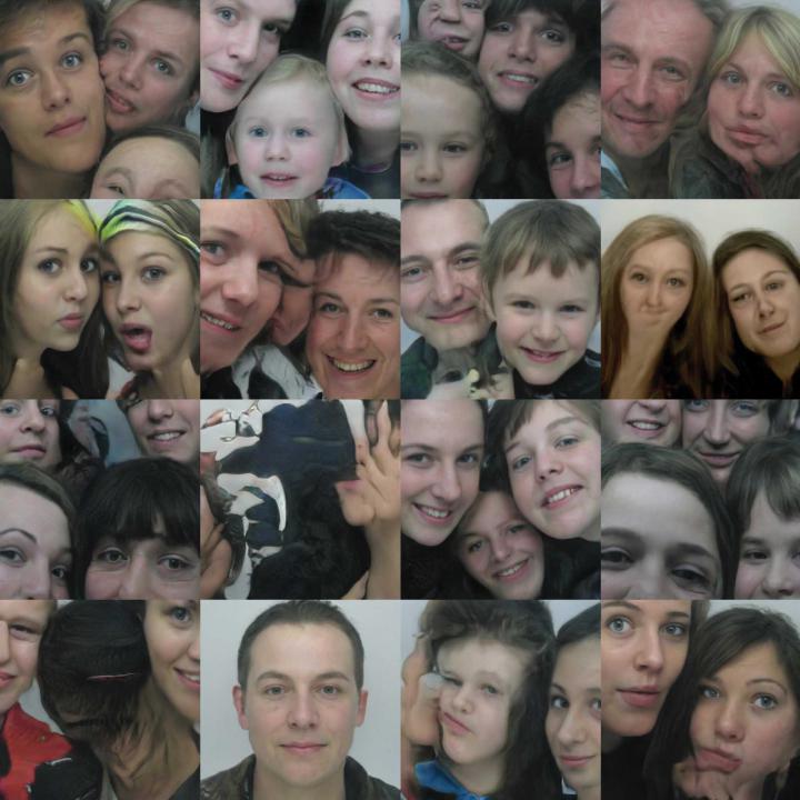 Collage aus kleinen Passbildern mit unterschiedlichen Menschen. 