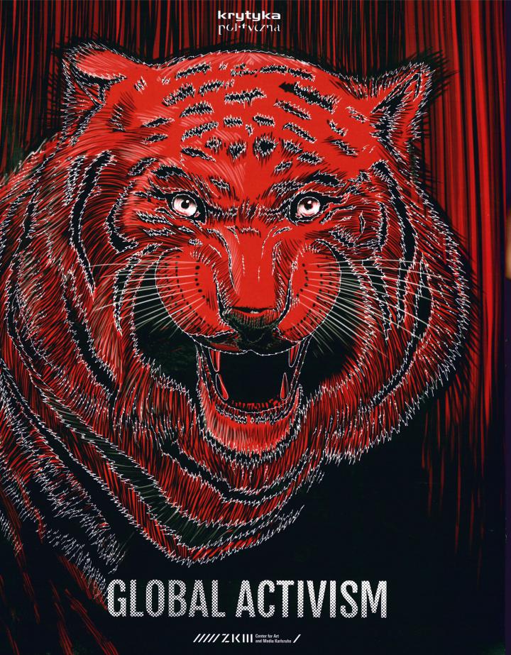 Das Buchcover zeigt einen Tigerkopf in rot, grau, schwarz und weiß sowie den Titel »Global Activism« in weiß.