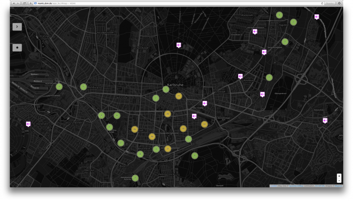 Screenshot der App »My City, My Sounds«: Stadtkarte mit Symbolen