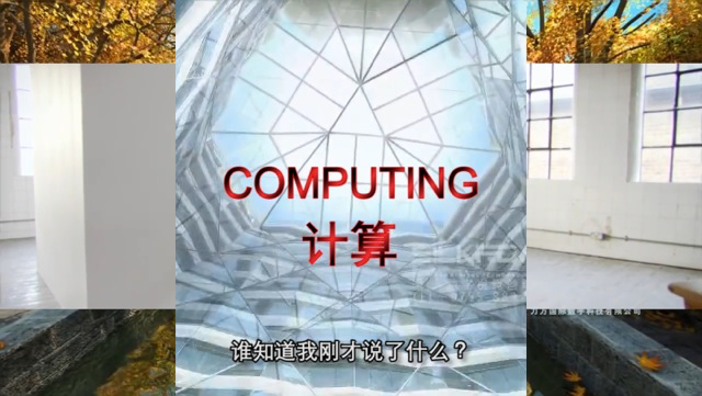 Gitterstruktur im Hintergrund roter Schriftzug »Computing«. Chinesischer Untertitel. 
