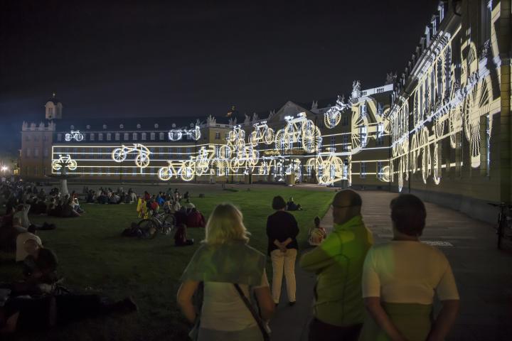 Projected bicycles on the Karlsruhe Palace
