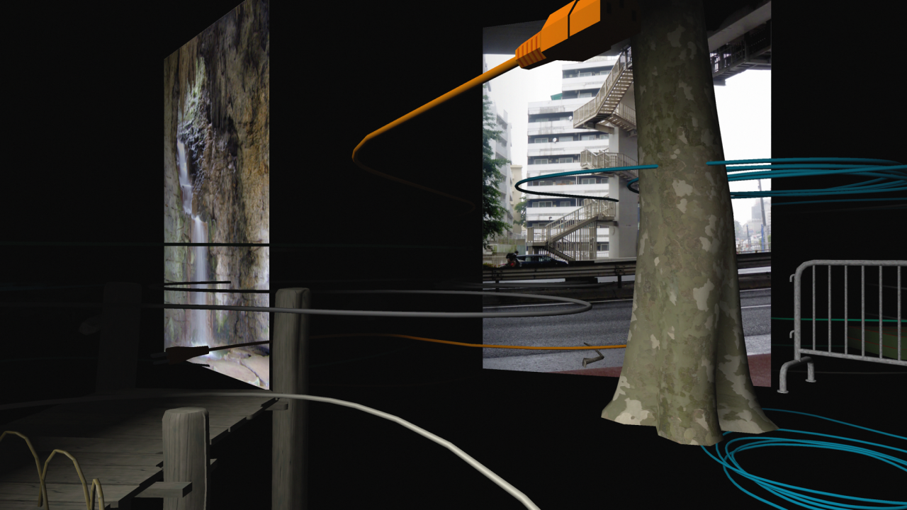 Digitale Animation einer Straßensituation in einem dunklem Raum