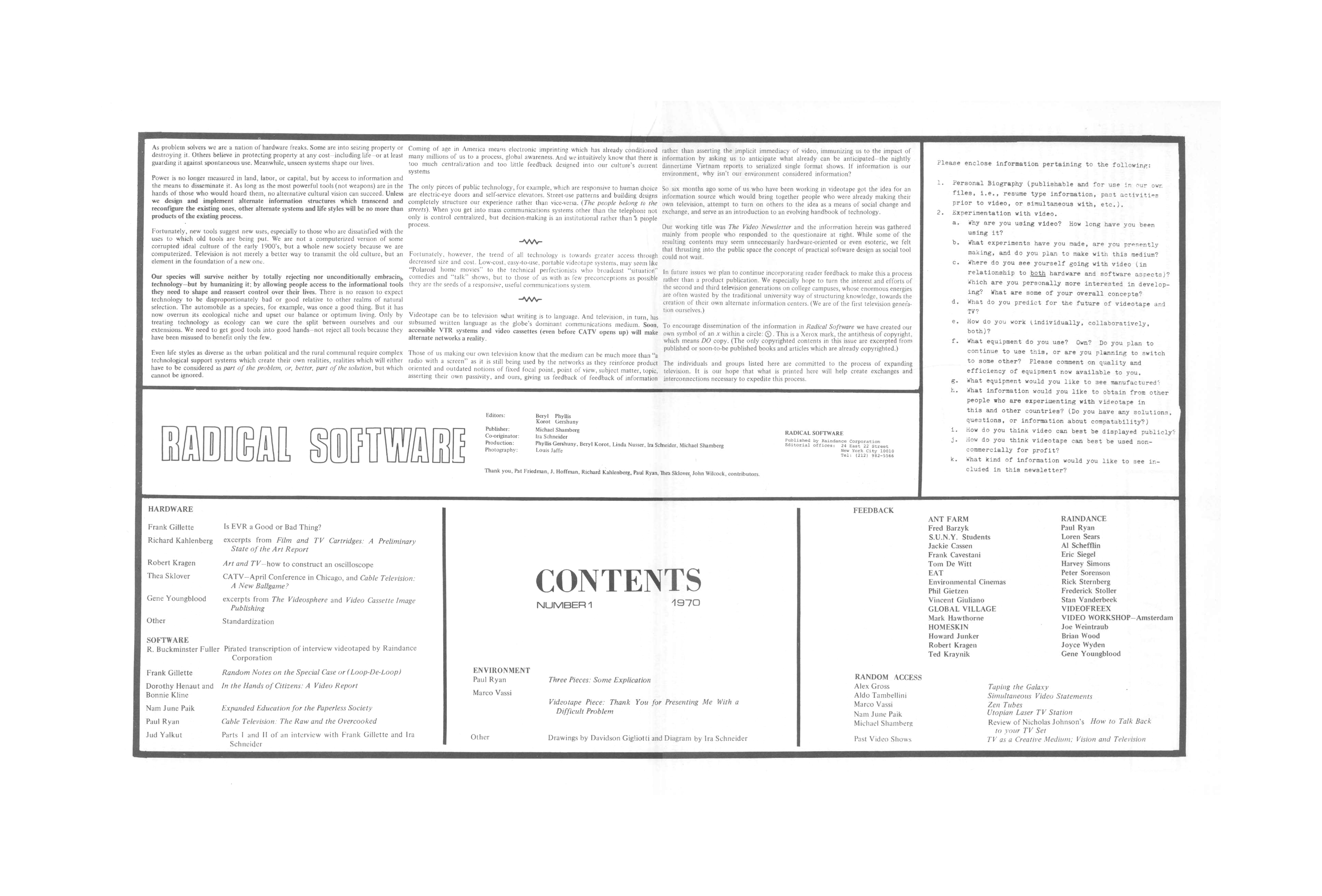 Scan des Einführungstextes zur Zeitschrift »Radical Software«, Vol. 1, Nr. 1.