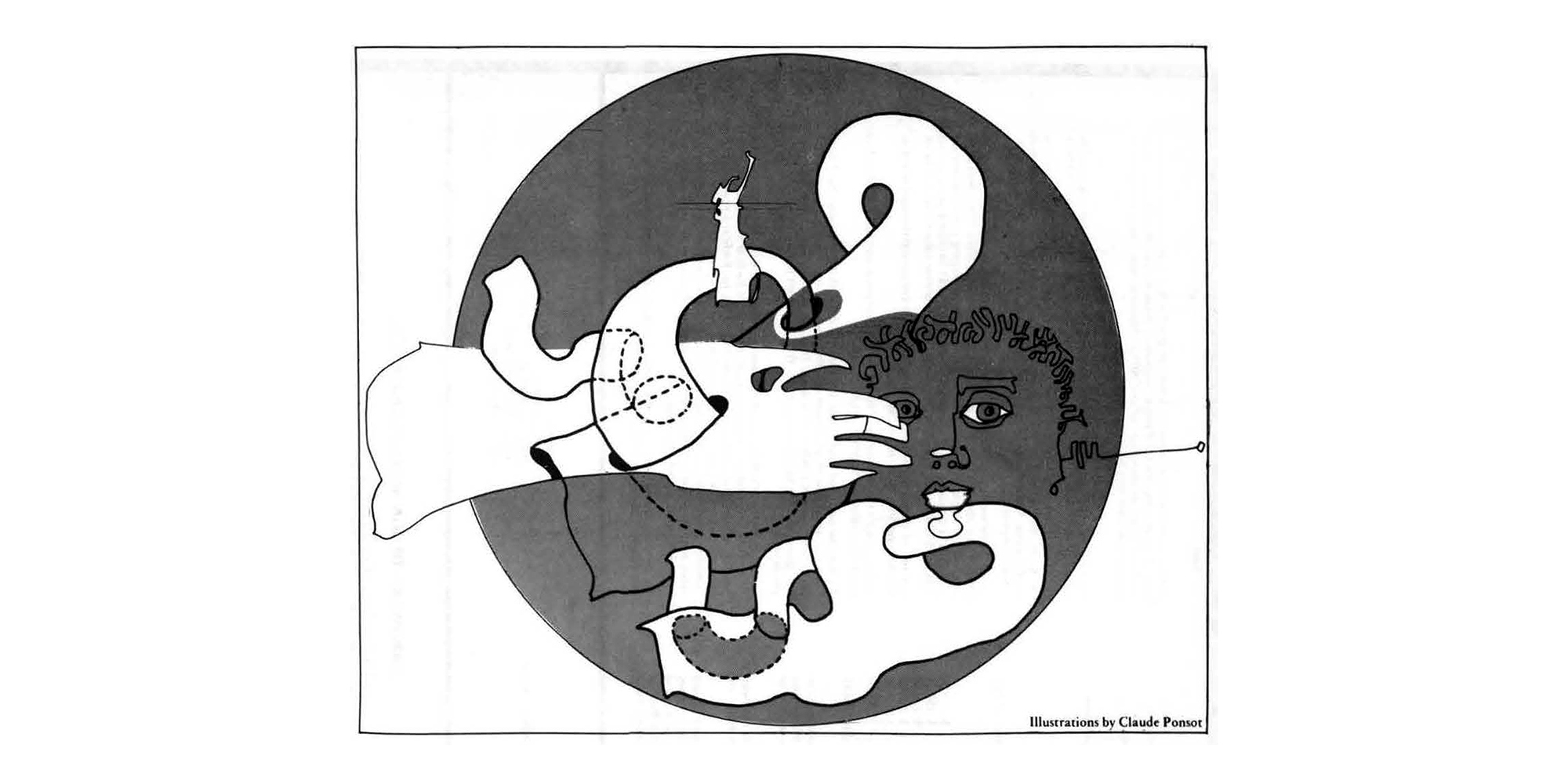 Paul Ryan, "Cybernetic Guerilla Warfare", in: »Radical Software«, Vol. 1, Nr. 3, 1971,  S. 1–2,  Illustration von Claude Ponsot