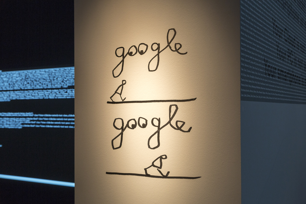 Stick figure and the word "google"