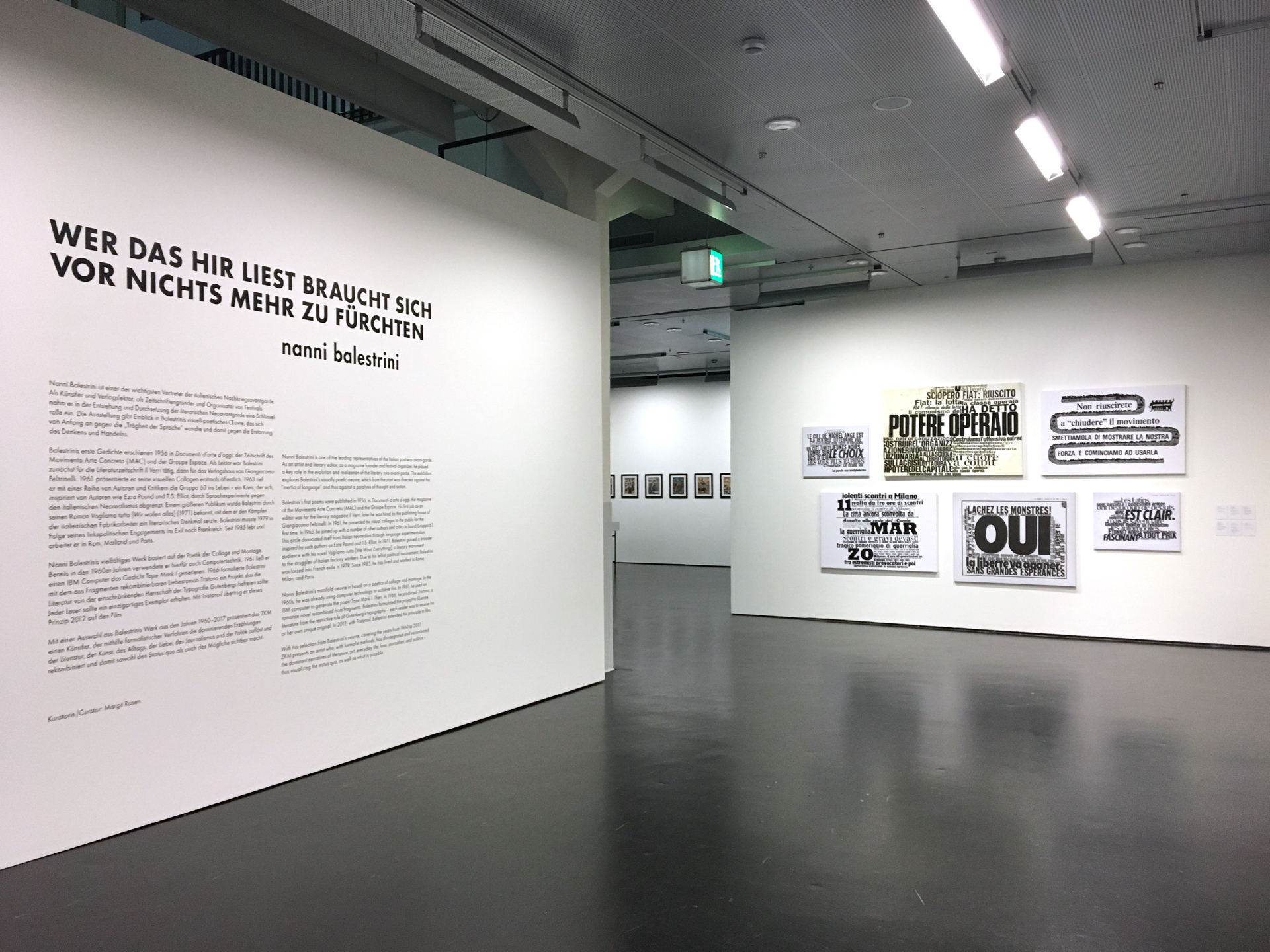 View of the exhibition »Nanni Balestrini. Wer das hir liest braucht sich vor nichts mehr zu fürchten«