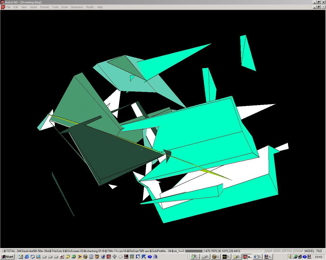 Computeranimation weisser und grüner Flächen vor schwarzem Hintergrund