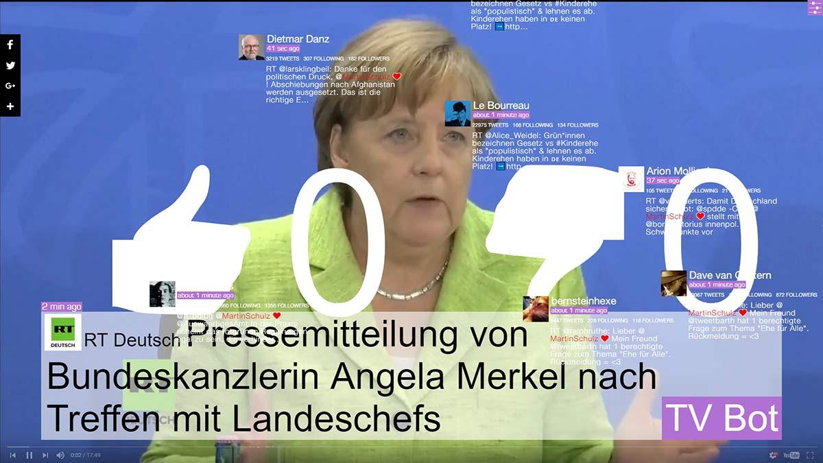 Bild von Angela Merkel mit überlagertem Text und Symbolen