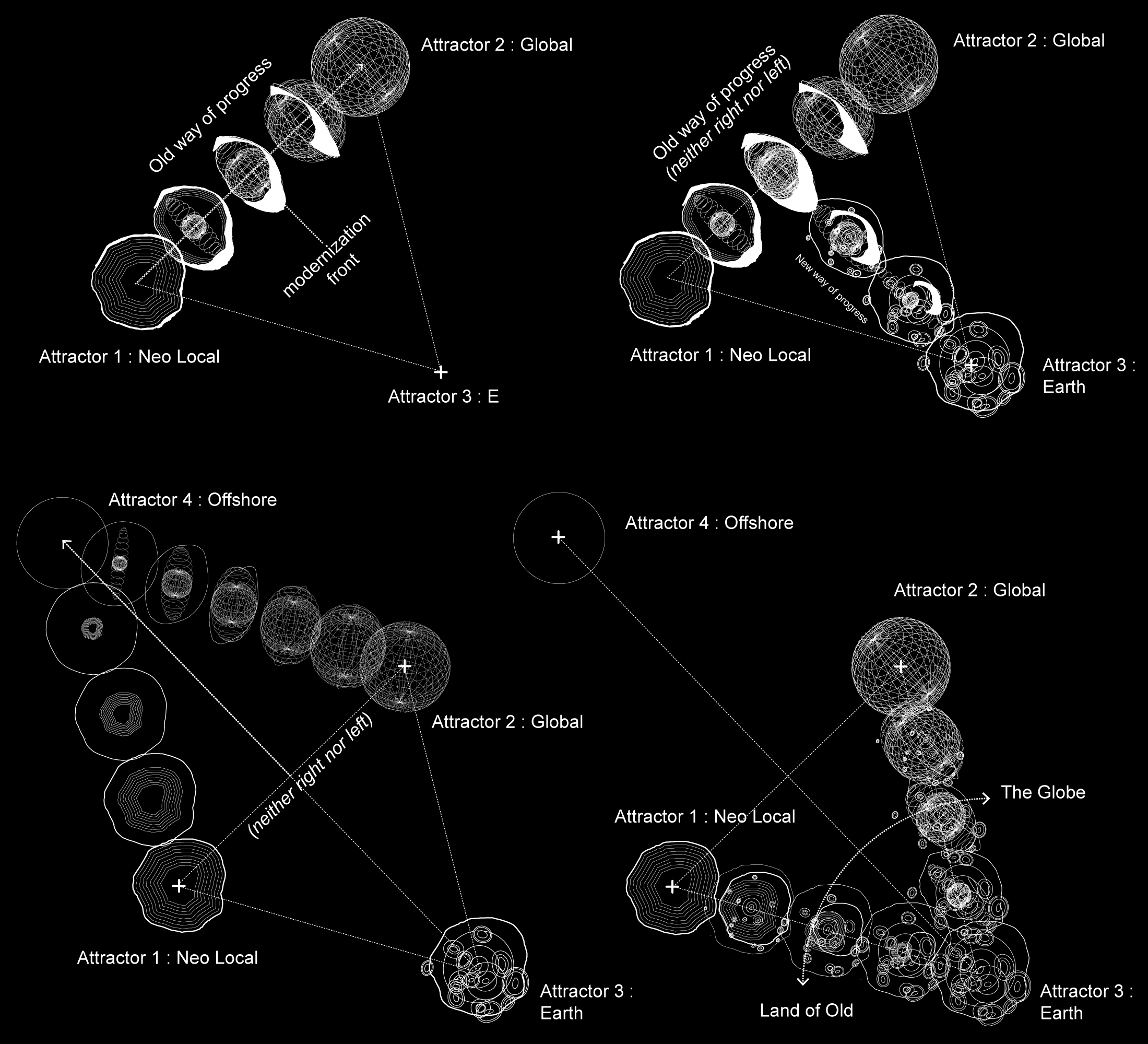 Abstrahierte Karte in schwarz-weiß zur Ausstellung »Critical Zones« von Bruno Latour.