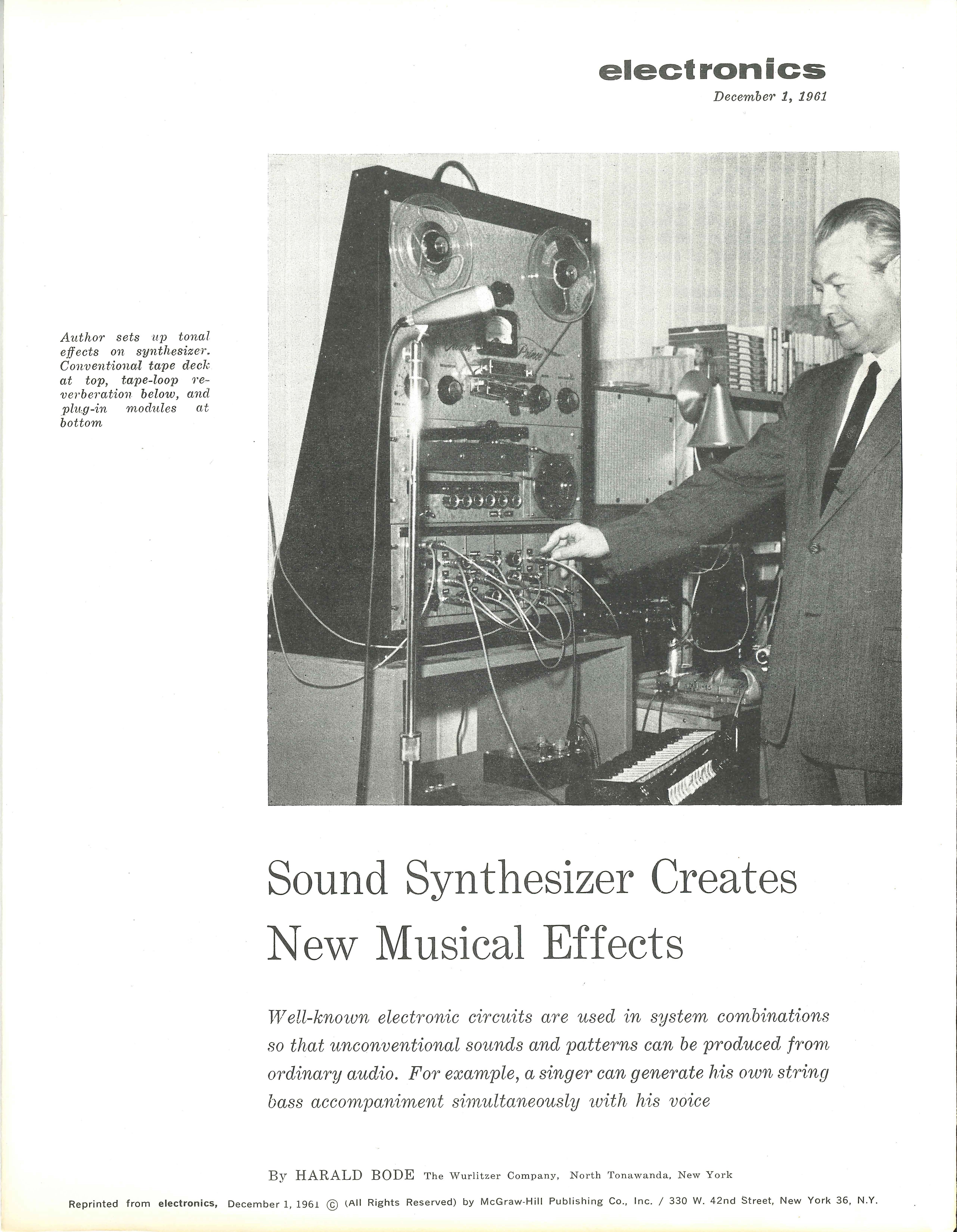 Harald Bode: »Sound Synthesizer Creates New Musical Effects« (1961)