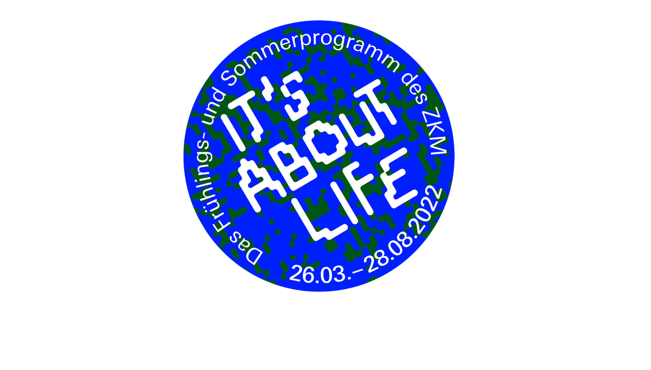 Stempel mit dem Schriftzug It's about Life auf blauem Hintergrund