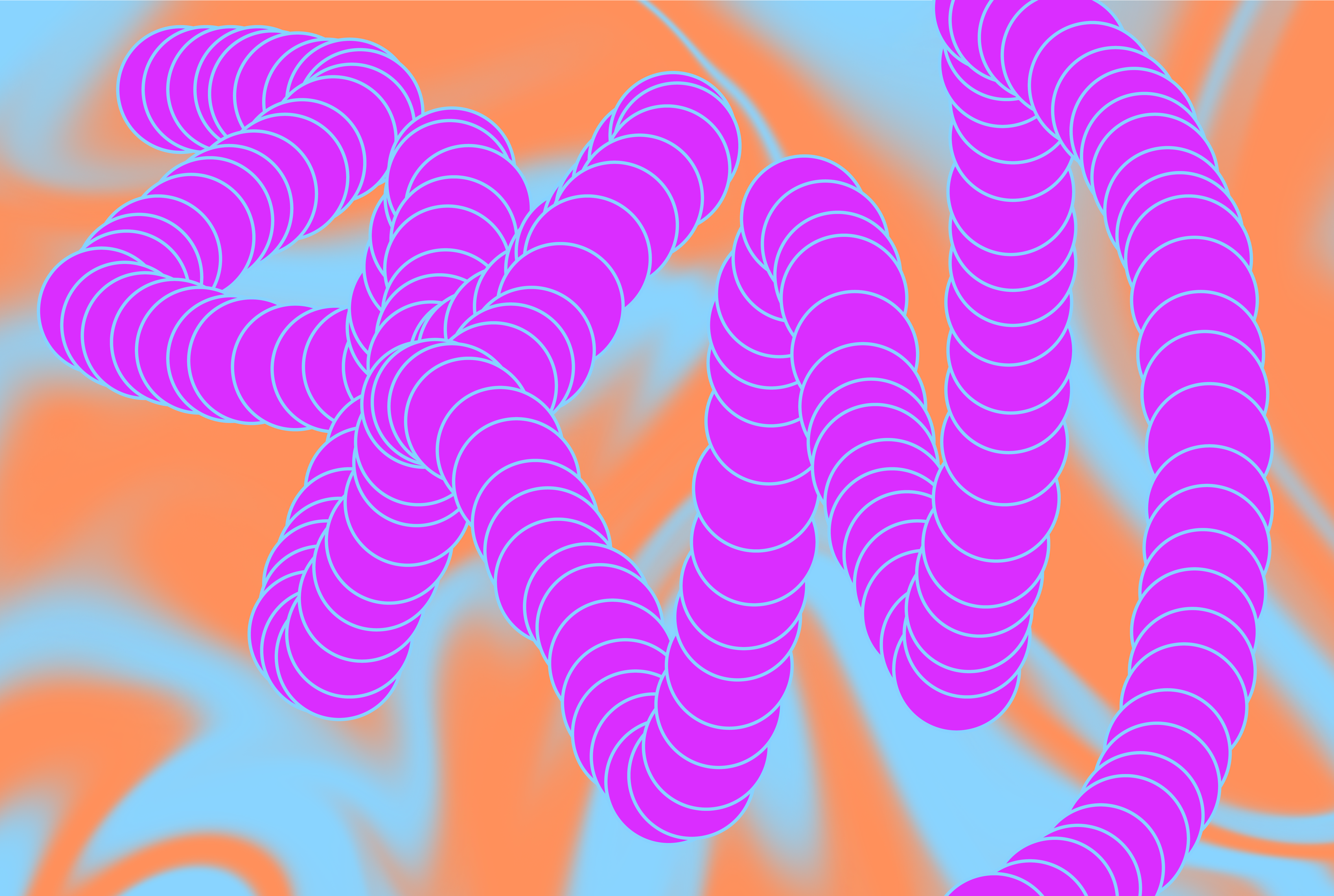Eine bunte Spur vor einem orange-blauen Hintergrund