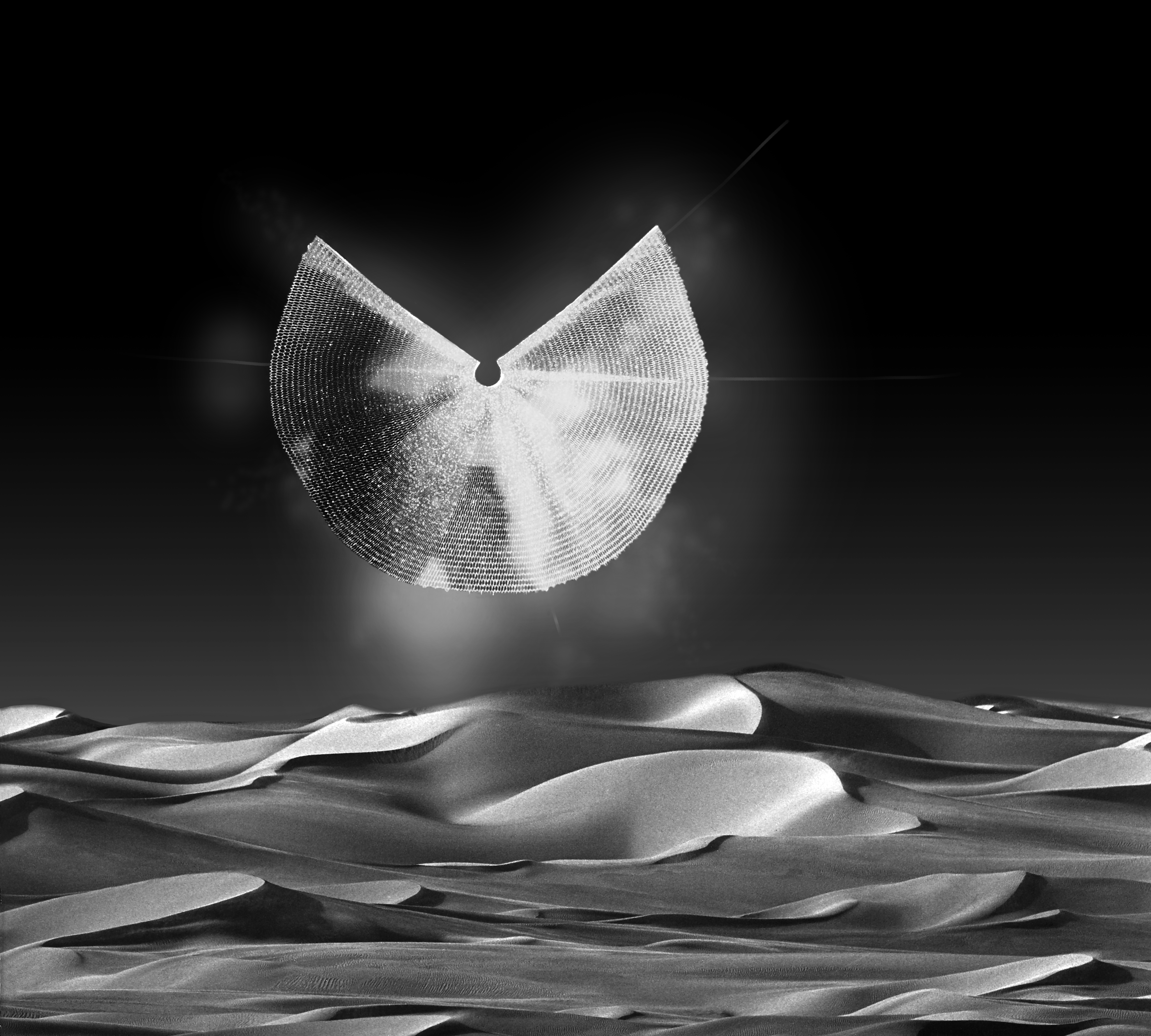 Lichterscheinung über der Wüste (Fotocollage); Aus "Tag Träume"; Datierung: 1968; Maße: 33 x 48.5 cm; Material: Tintenstrahldruck; Signiert, datiert "mack 68" (o. r.); Fotocollage auf Leinwand: 108 x 121 cm/ Signiert, datiert "mack 60/6" aus "Tag-Träume"