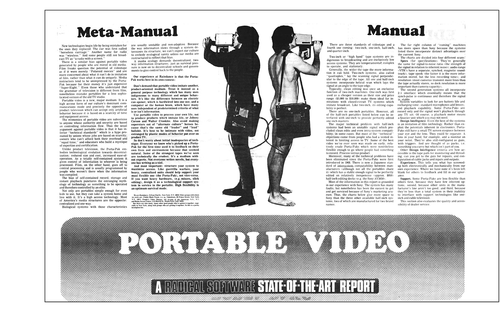 "Portable Video. A Radical Software State-of-the-Art Report", in: »Radical Software«, Vol. 1, Nr. 3, 1971