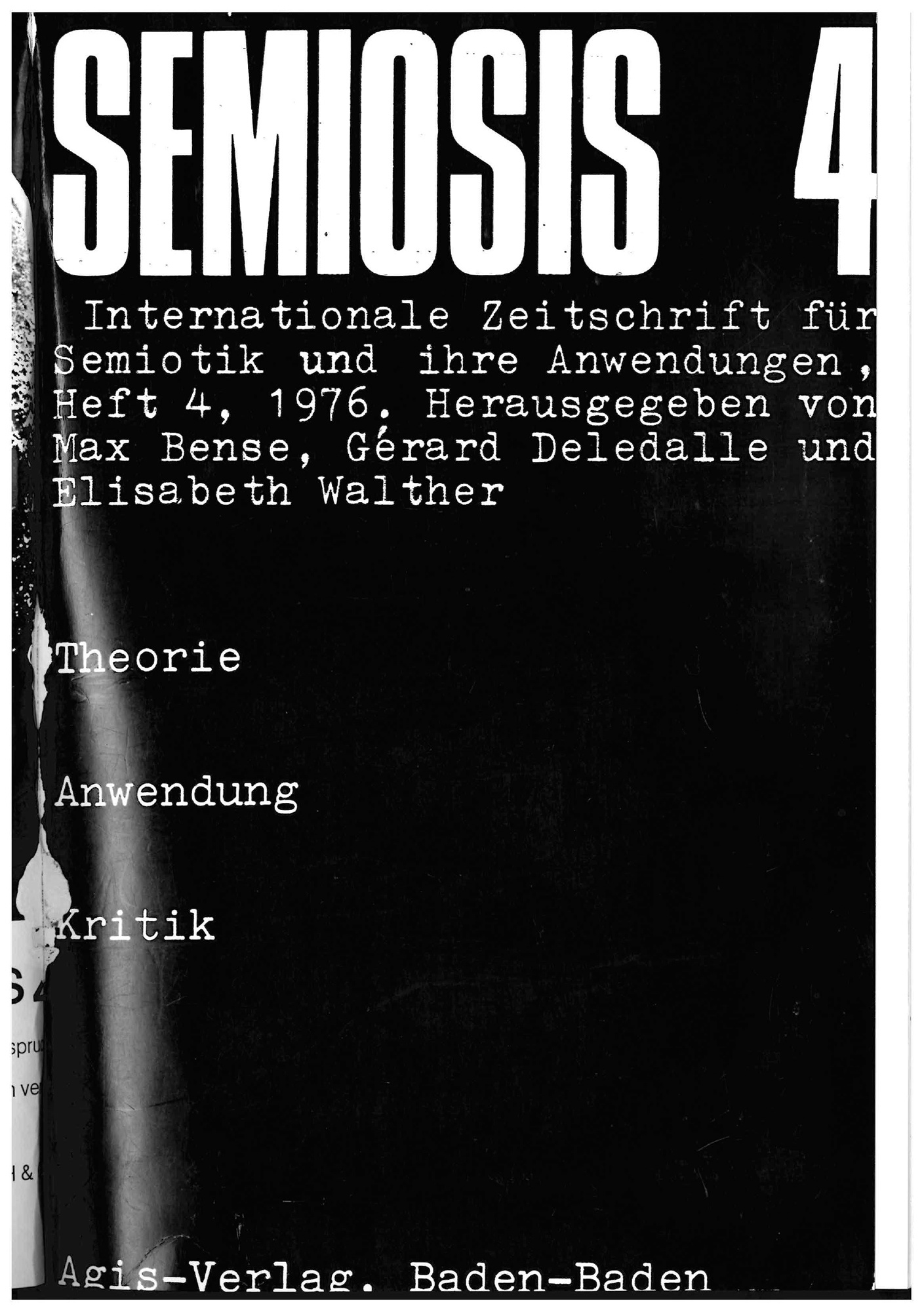 Cover der Zeitschrift »Semiosis«: weiße Schrift auf schwarzem Grund 
