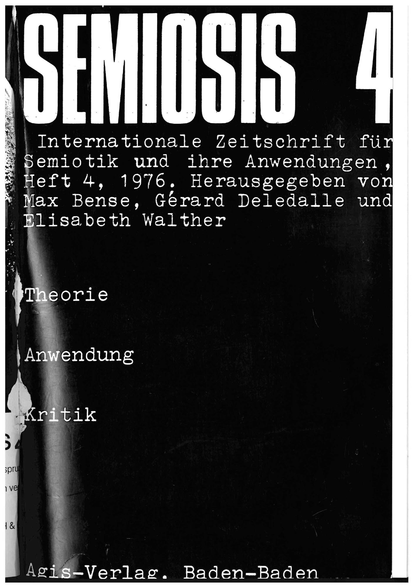 Cover of the magazine "semiosis": white text on black background