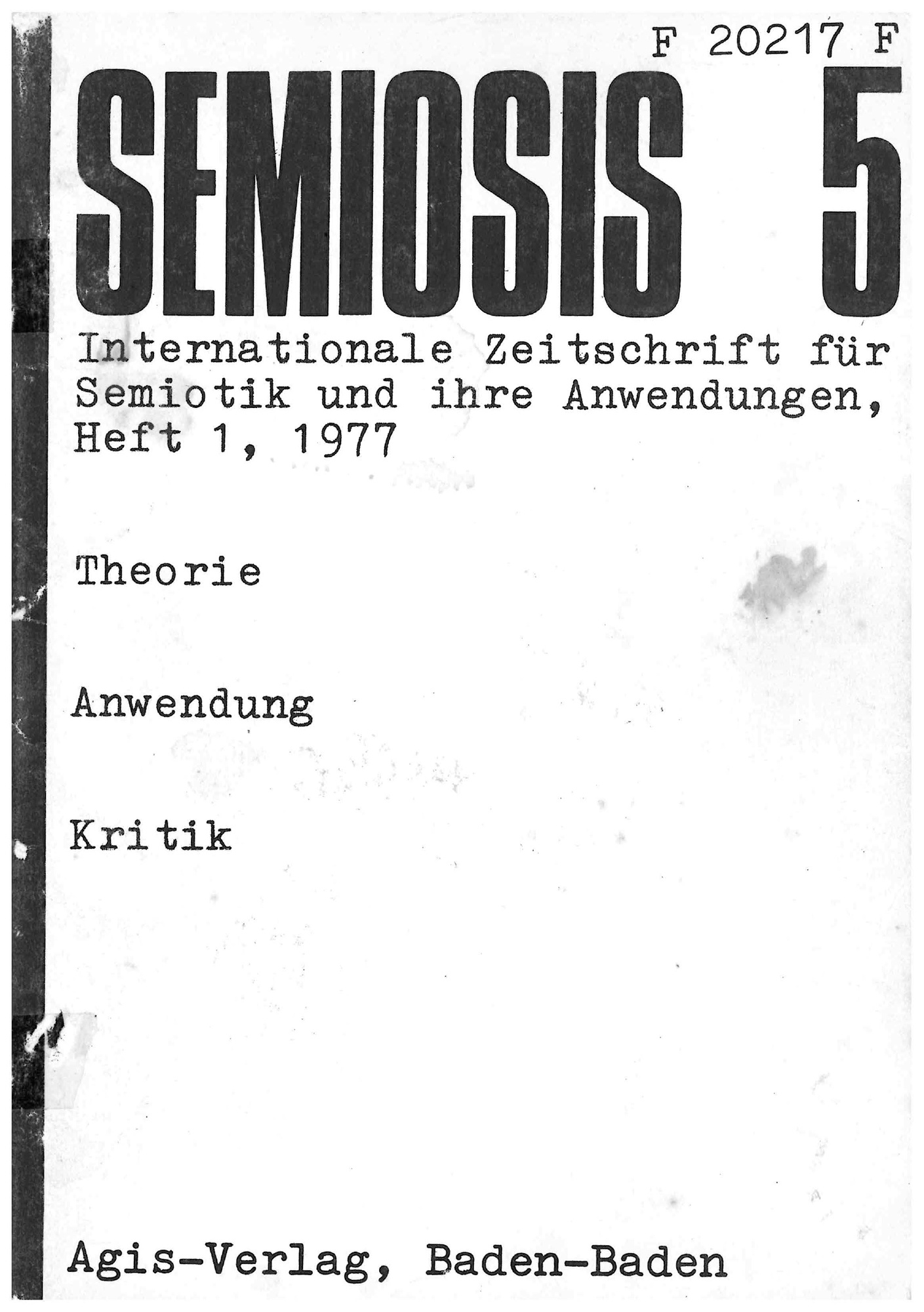 Cover der Zeitschrift »Semiosis«: schwarze Schrift auf weißem Grund