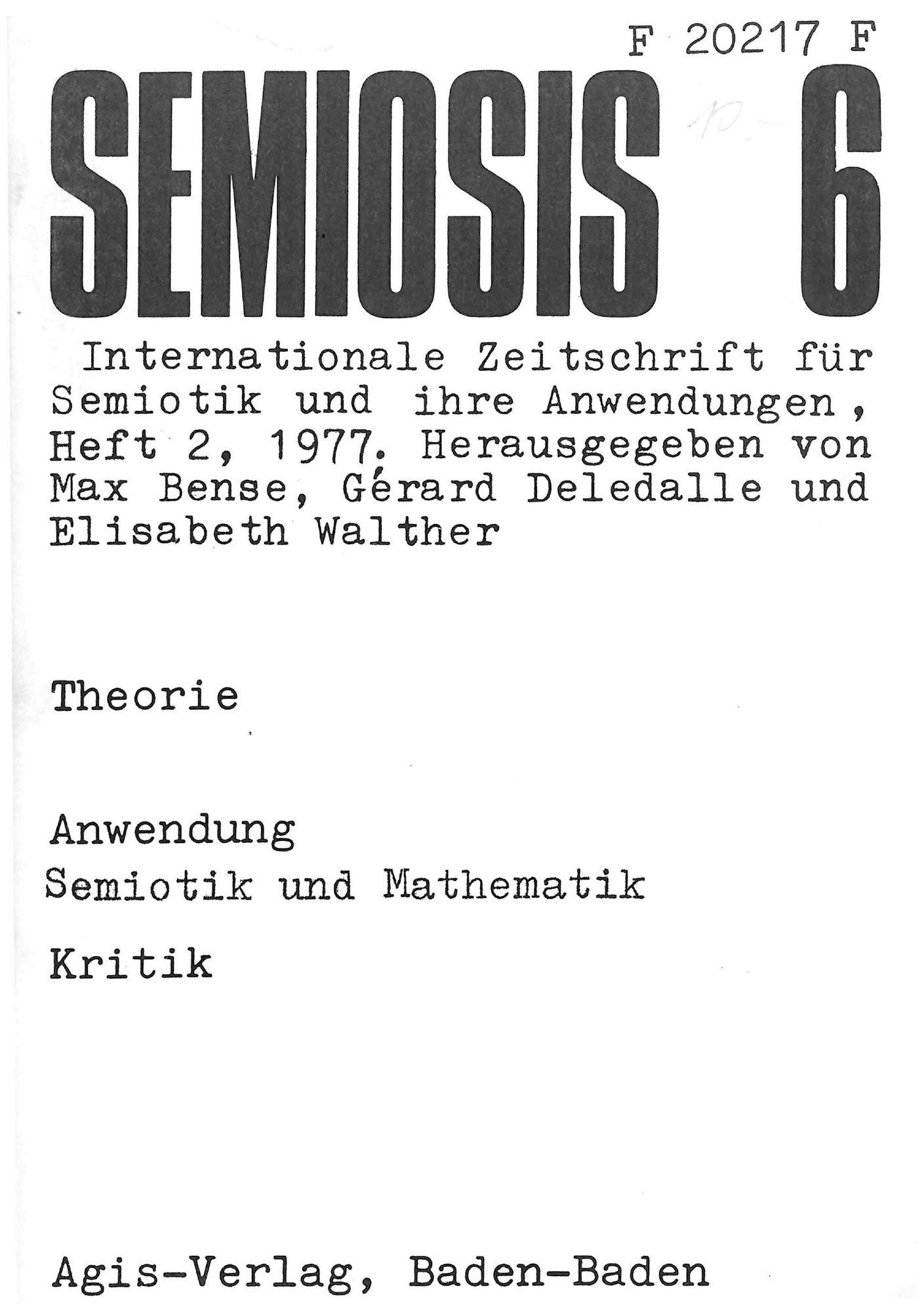 Cover der Zeitschrift »Semiosis«: schwarze Schrift auf weißem Grund