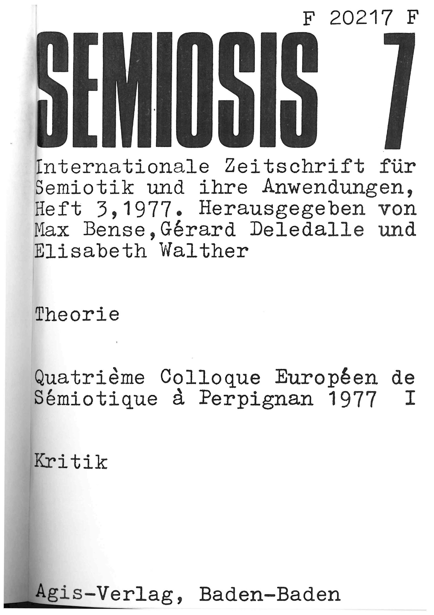 Cover of the magazine "semiosis": black text on white background