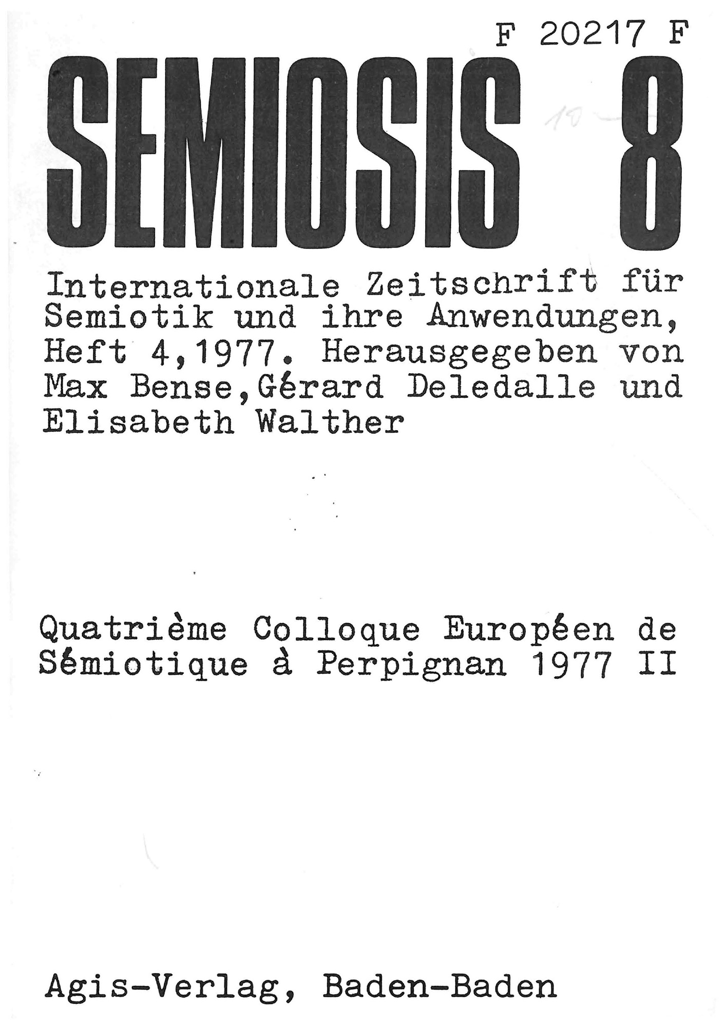 Cover der Zeitschrift »Semiosis«: schwarze Schrift auf weißem Grund