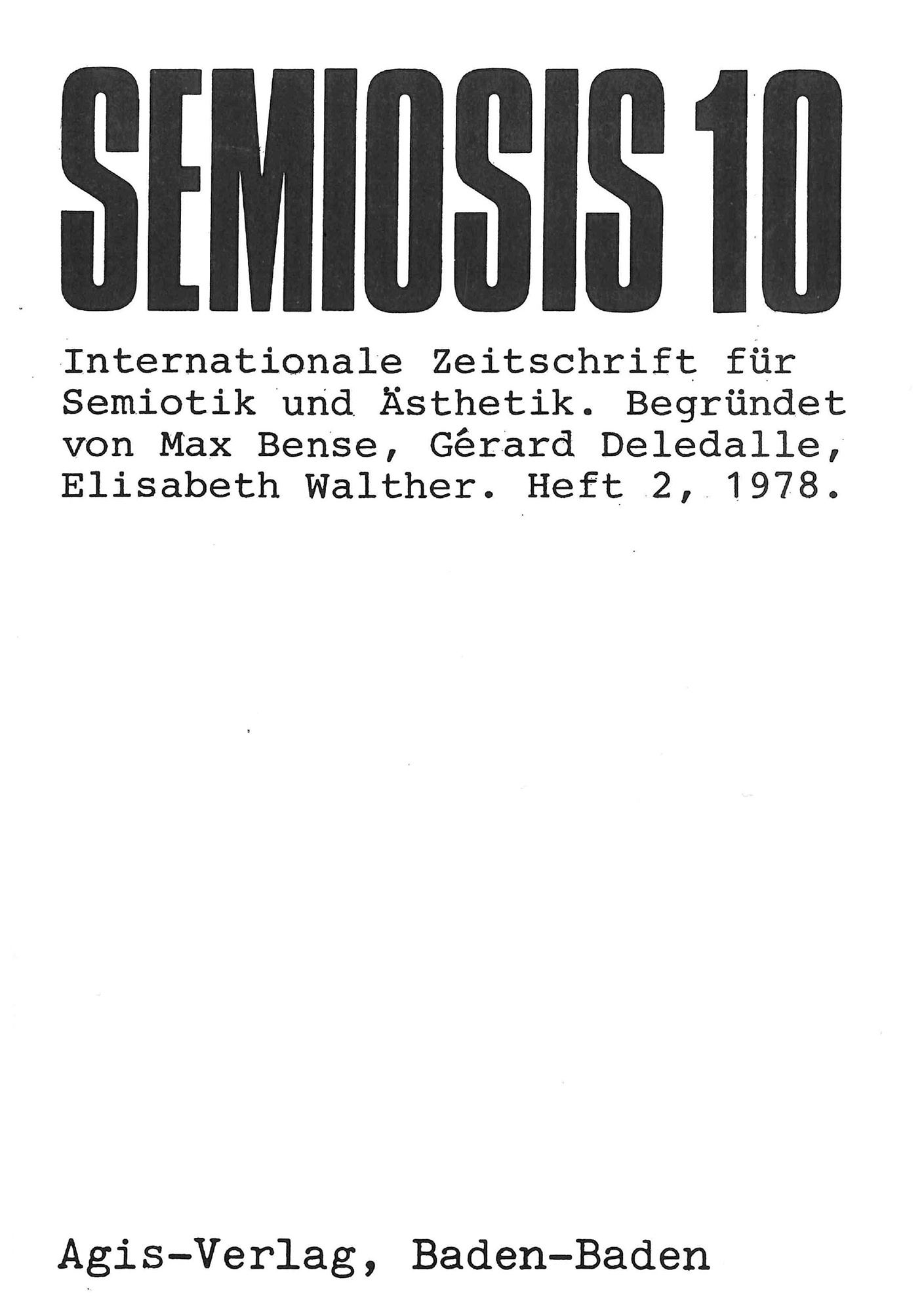 Cover of the magazine "semiosis": black text on white background