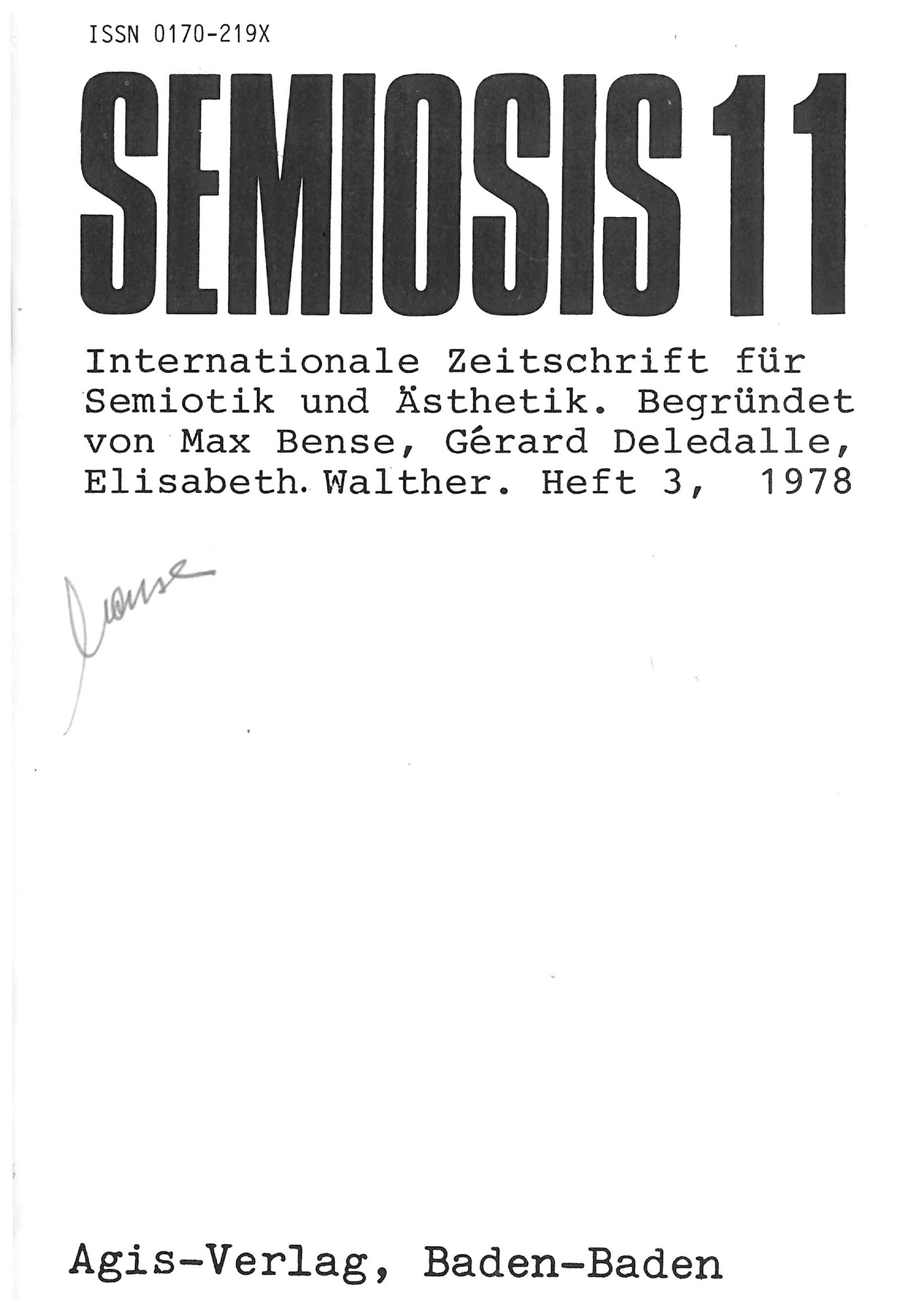 Cover of the magazine "semiosis": black text on white background