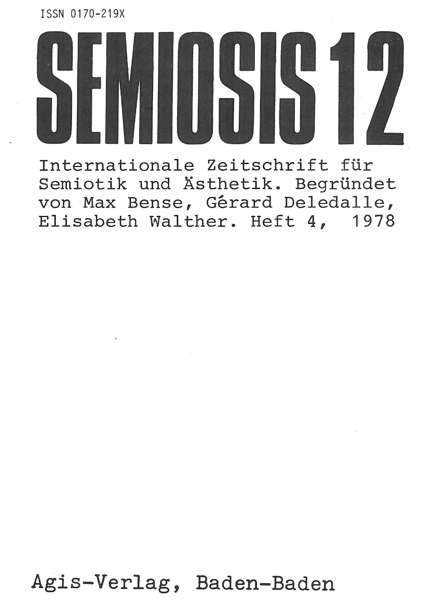 Cover der Zeitschrift »Semiosis«: schwarze Schrift auf weißem Grund