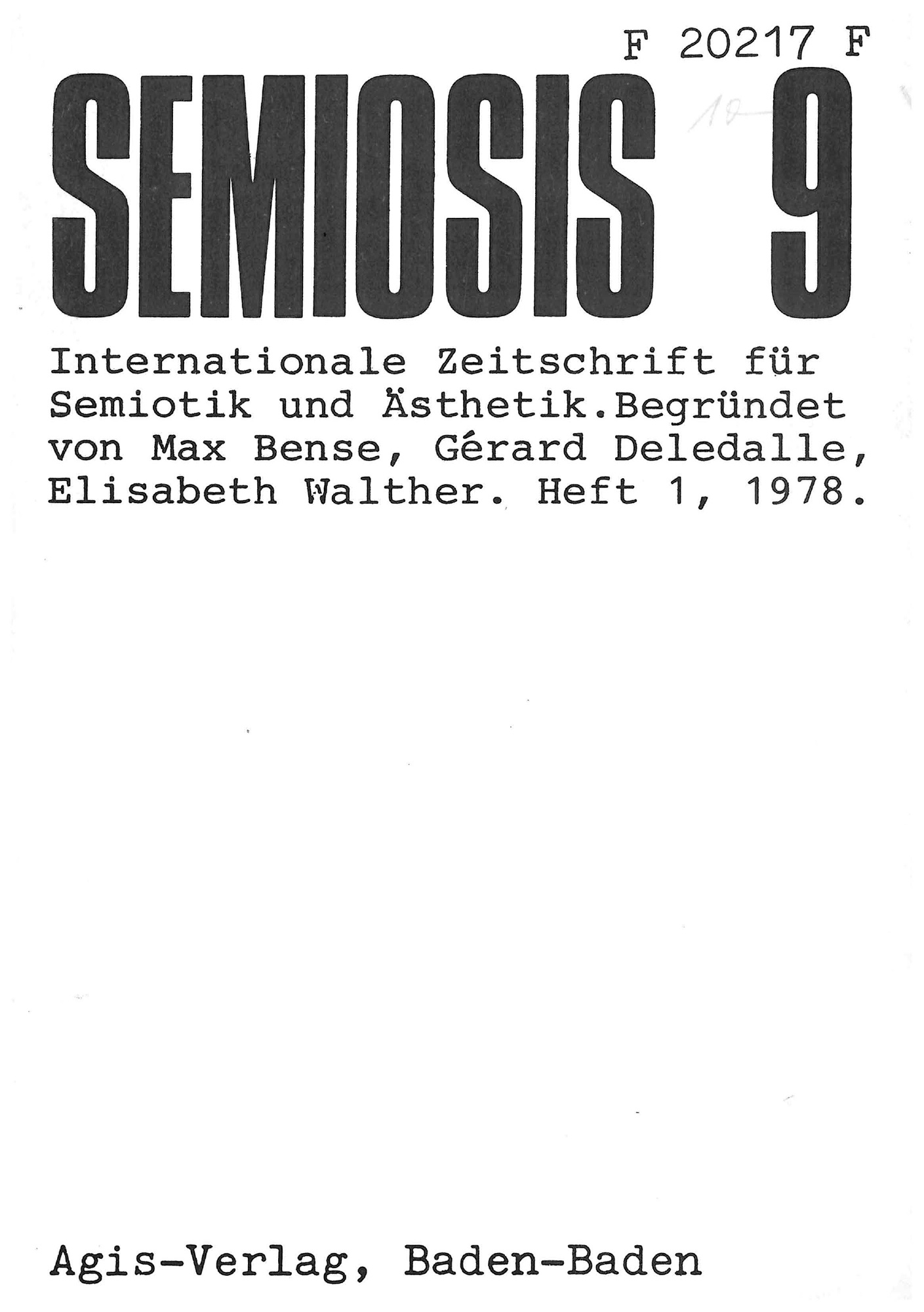 Cover der Zeitschrift »Semiosis«: schwarze Schrift auf weißem Grund