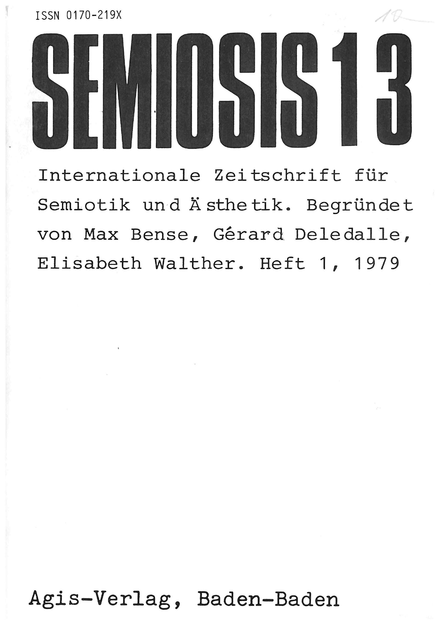 Cover of the magazine "semiosis": black text on white background