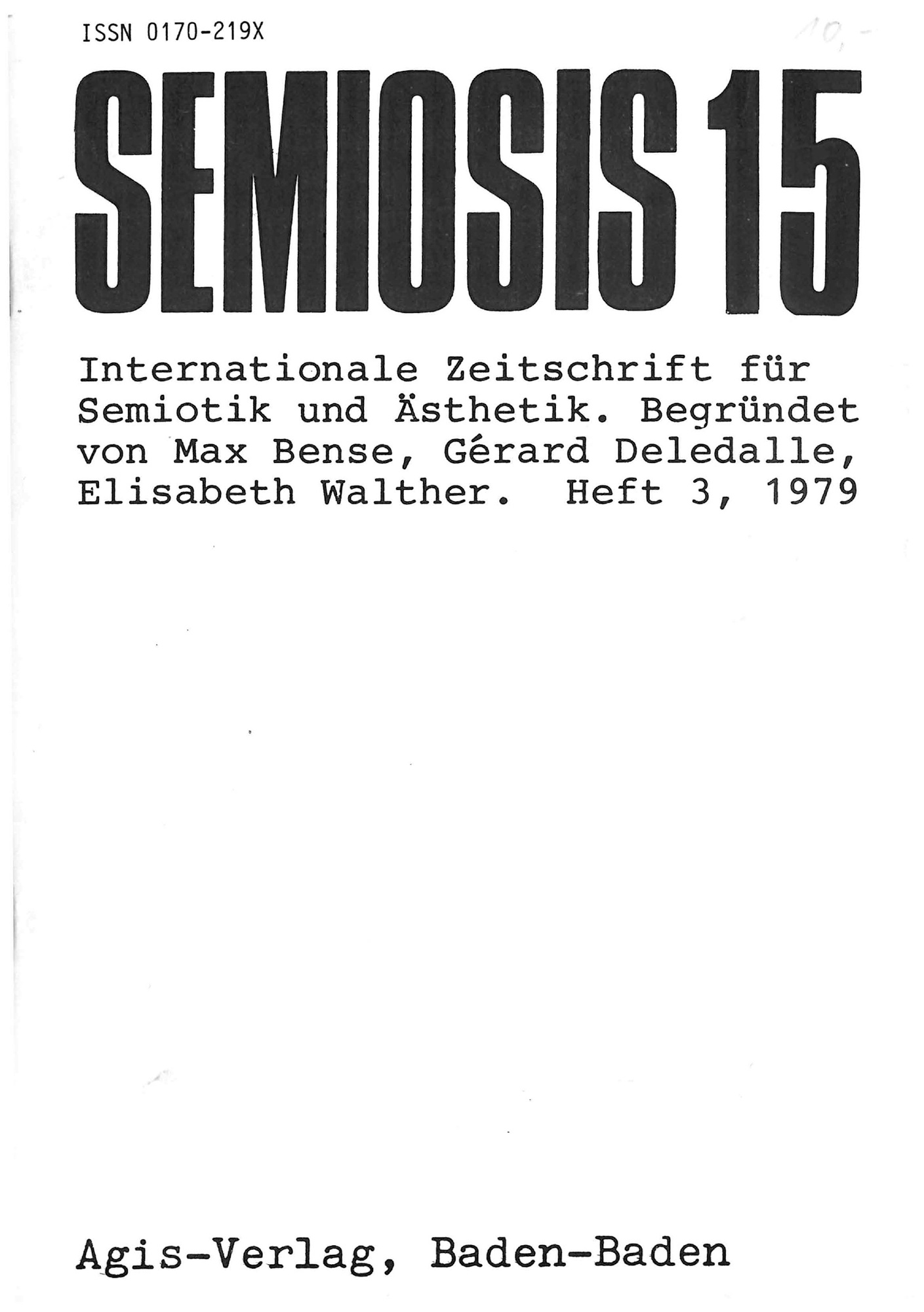 Cover der Zeitschrift »Semiosis«: schwarze Schrift auf weißem Grund