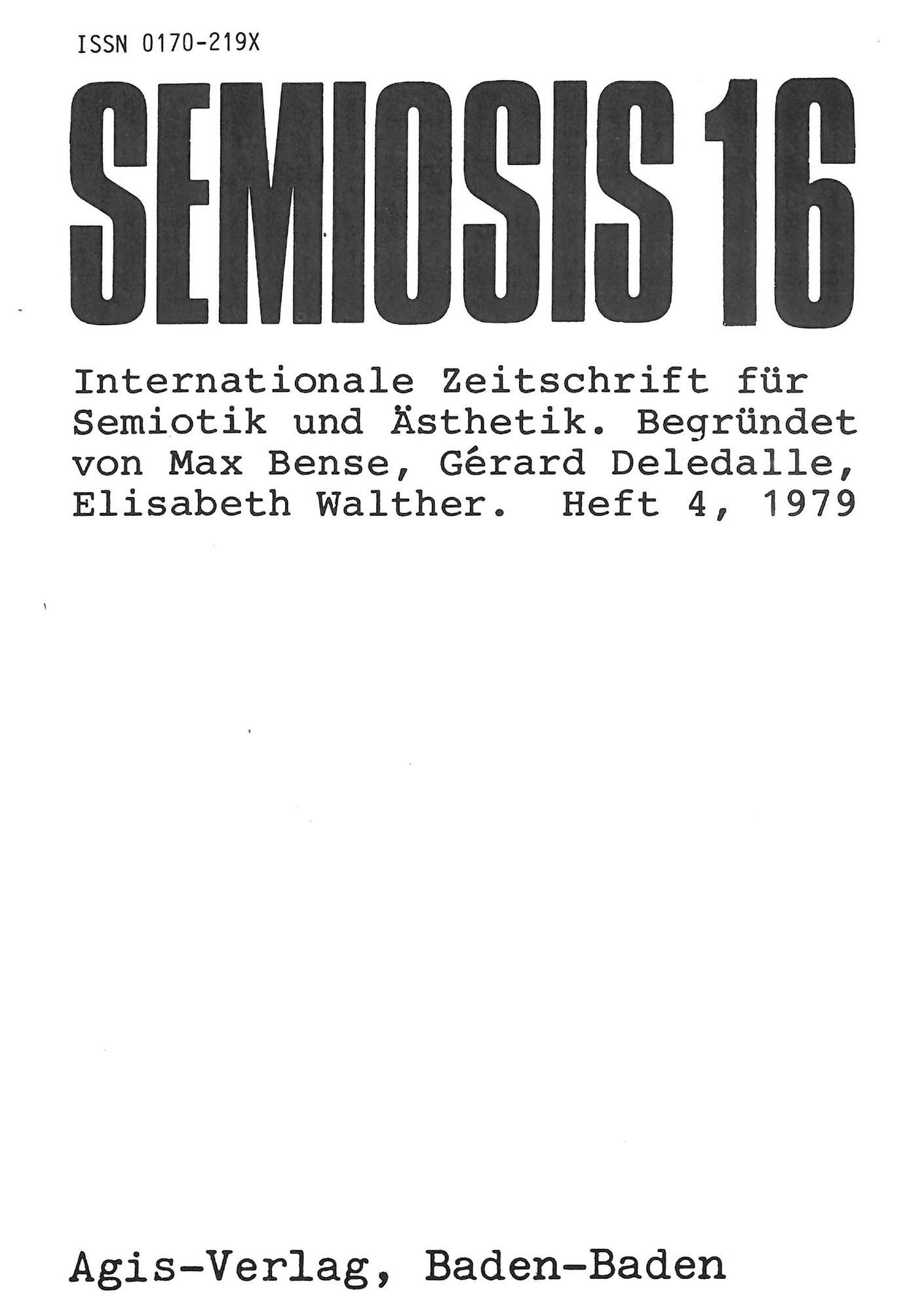 Cover der Zeitschrift »Semiosis«: schwarze Schrift auf weißem Grund