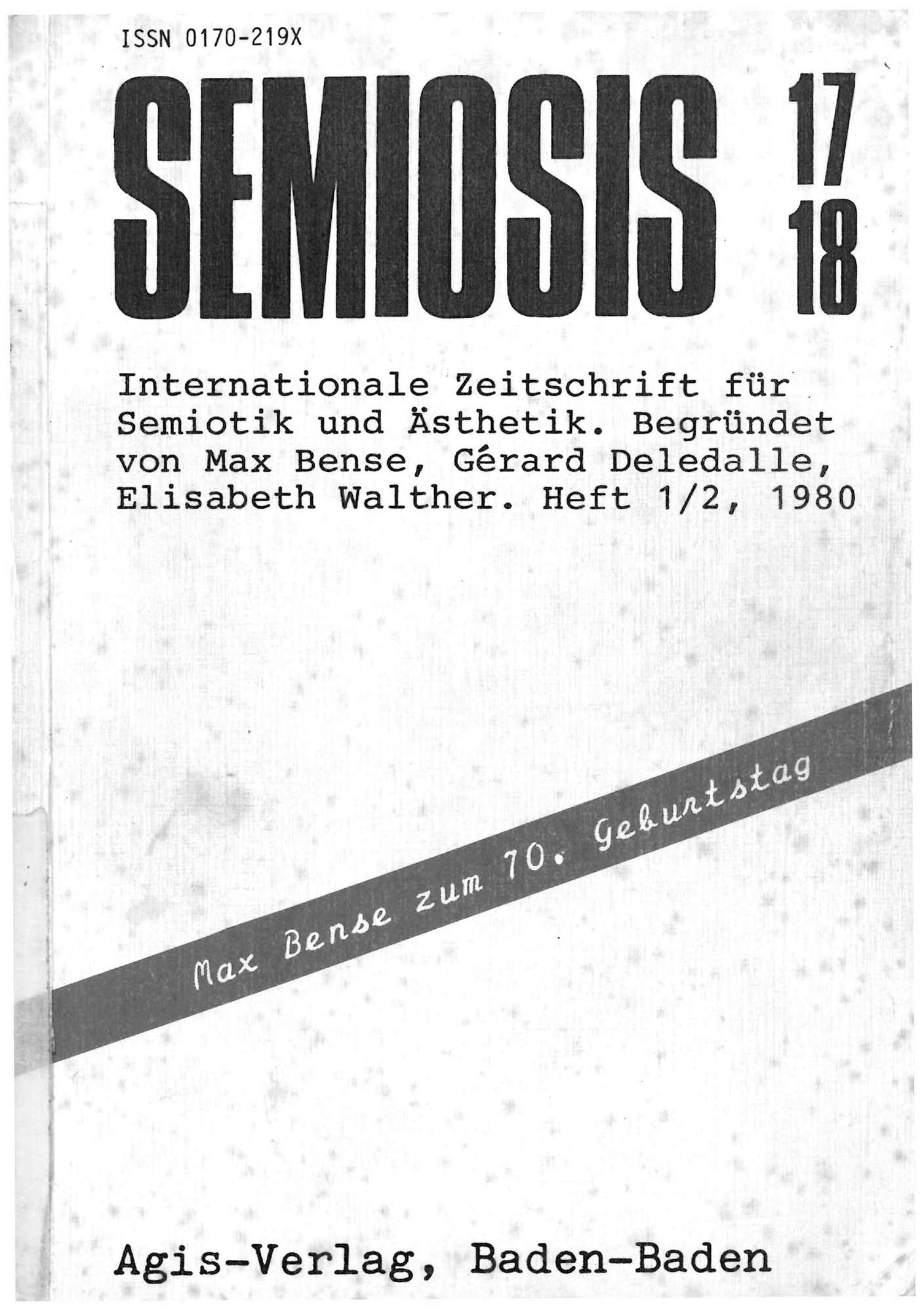 Cover of the magazine "semiosis": black text on white background