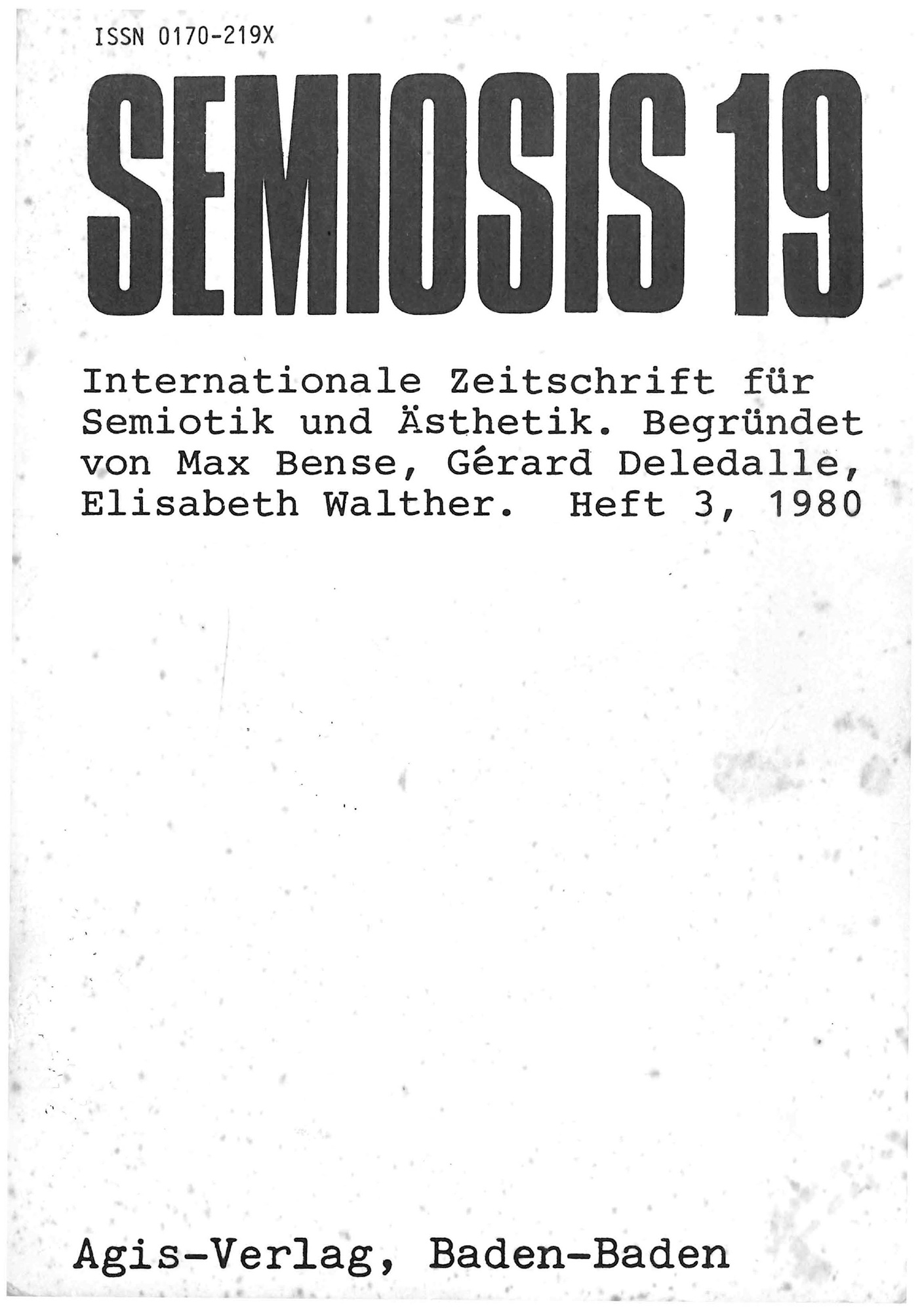 Cover of the magazine "semiosis": black text on white background