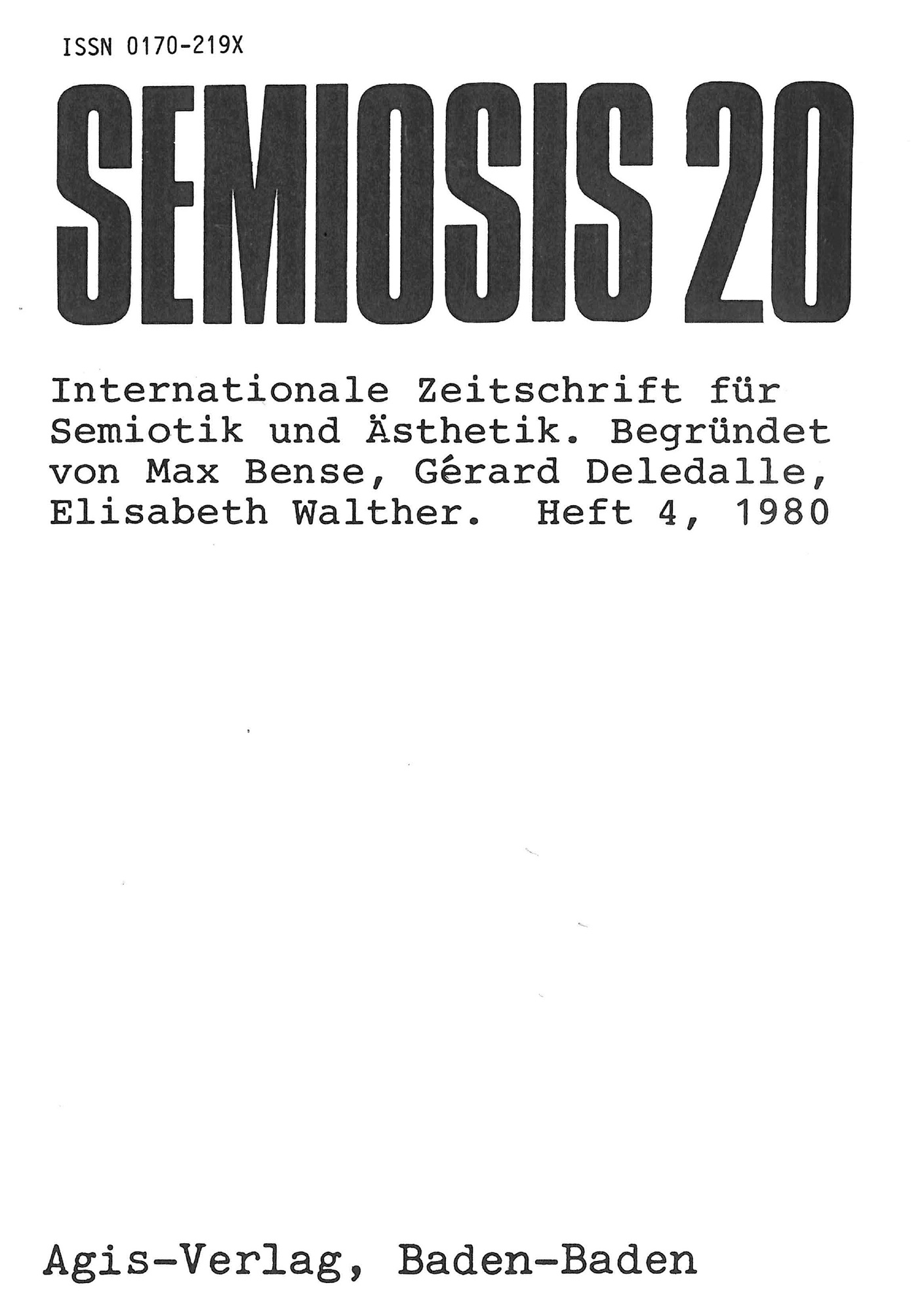 Cover der Zeitschrift »Semiosis«: schwarze Schrift auf weißem Grund