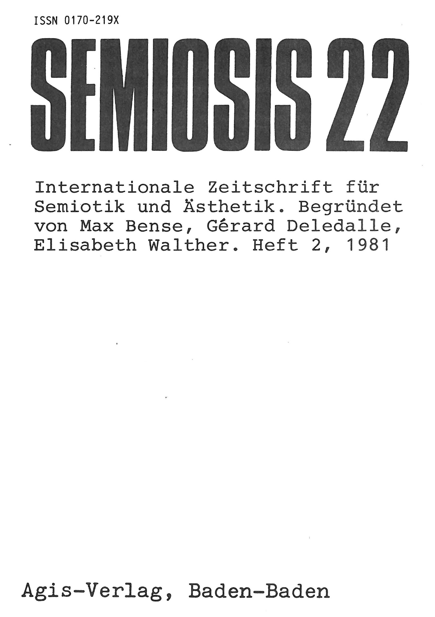 Cover der Zeitschrift »Semiosis«: schwarze Schrift auf weißem Grund