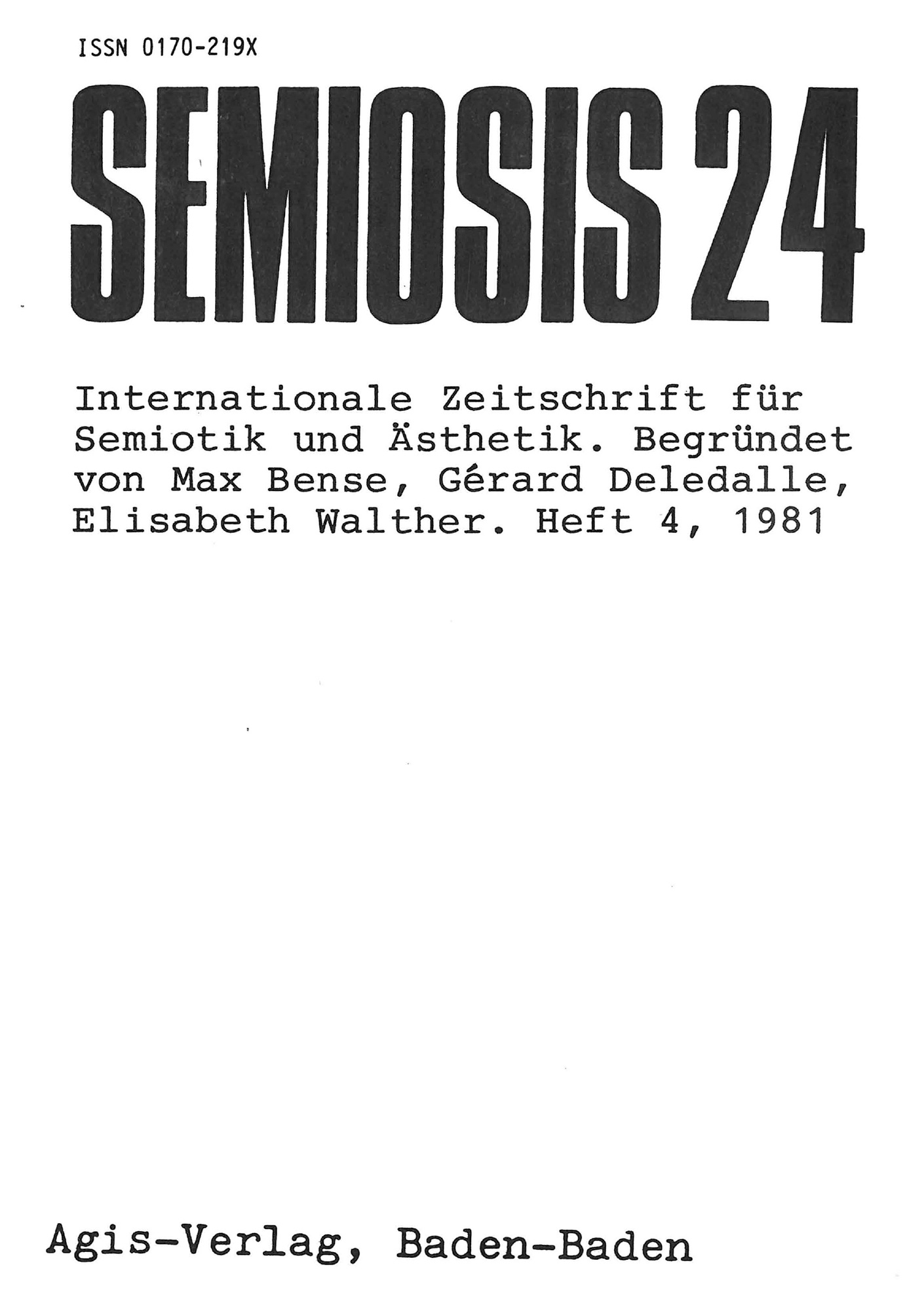 Cover of the magazine "semiosis": black text on white background