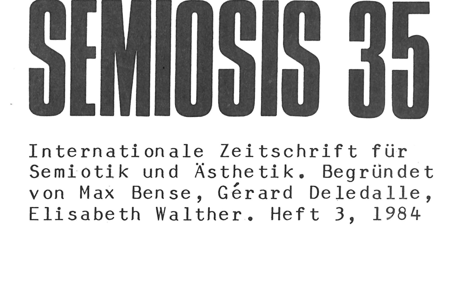 Cover der Zeitschrift »Semiosis«: schwarze Schrift auf weißem Grund