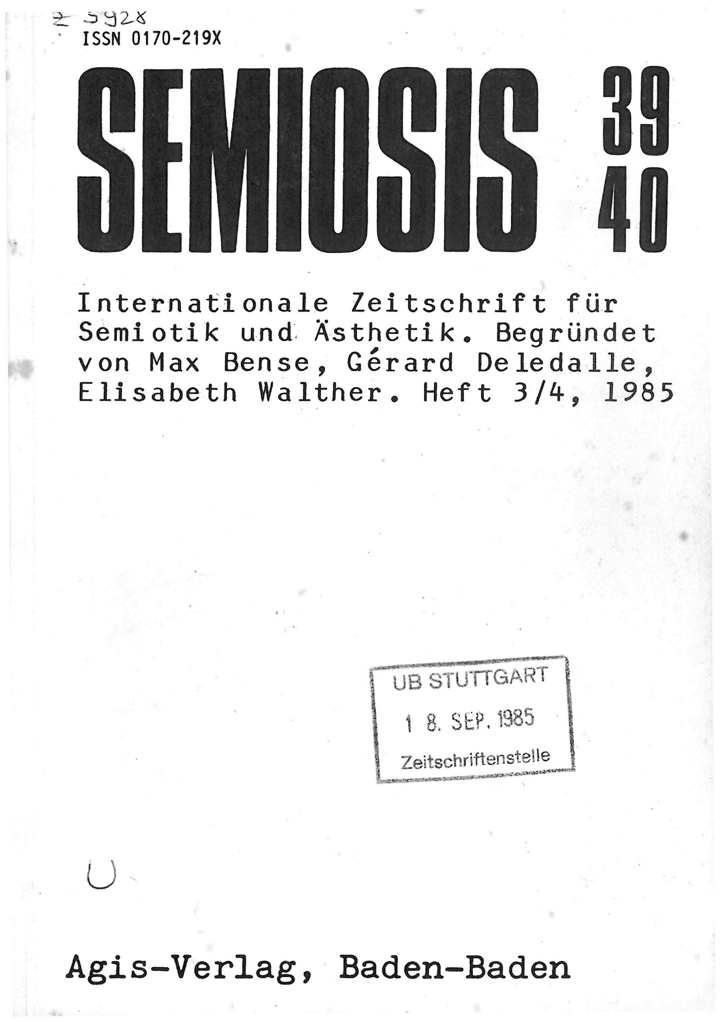 Cover der Zeitschrift »Semiosis«: schwarze Schrift auf weißem Grund