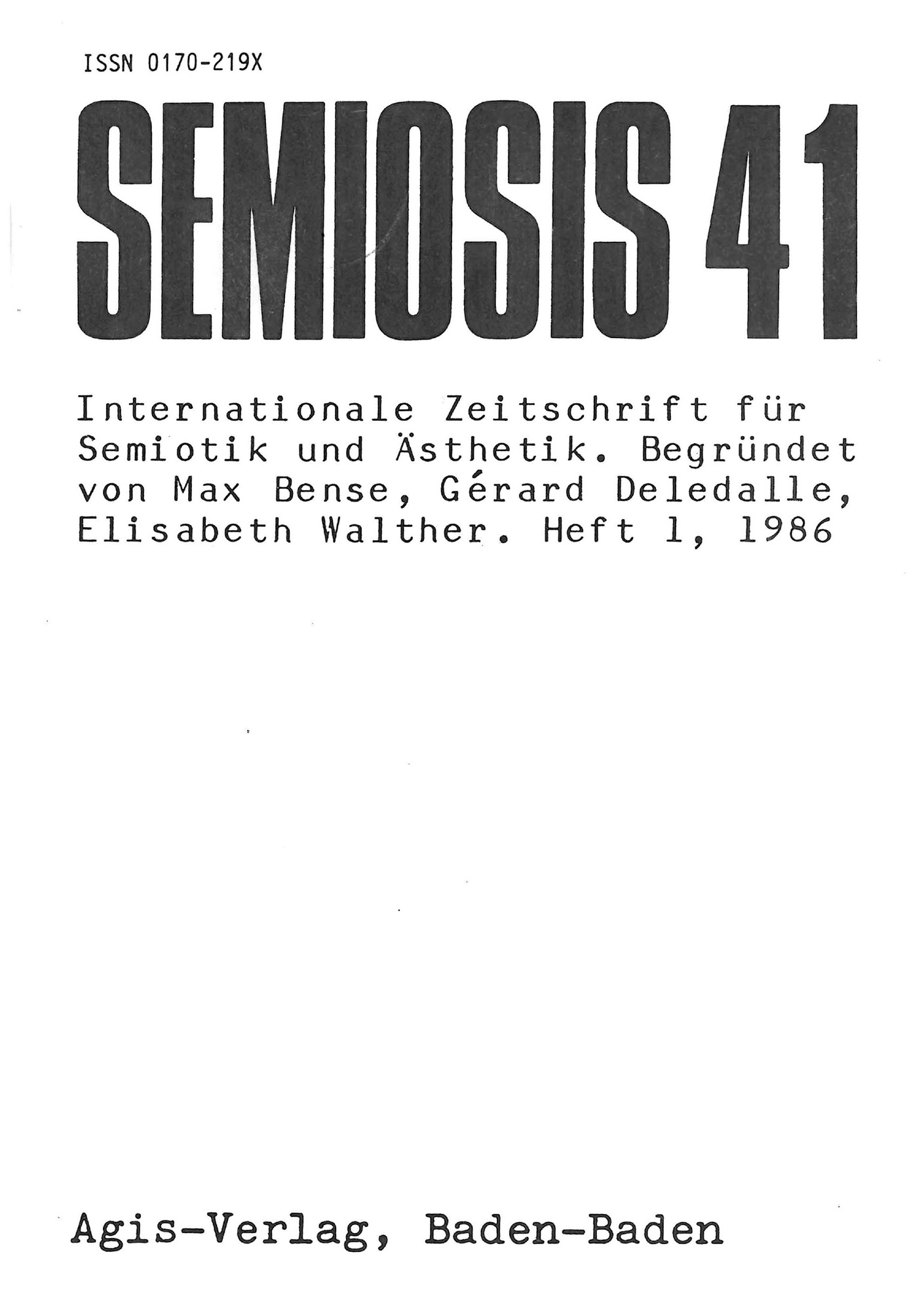 Cover of the magazine "semiosis": black text on white background