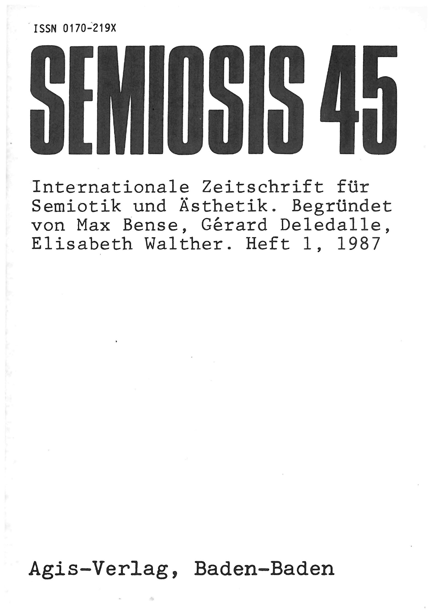 Cover of the magazine "semiosis": black text on white background