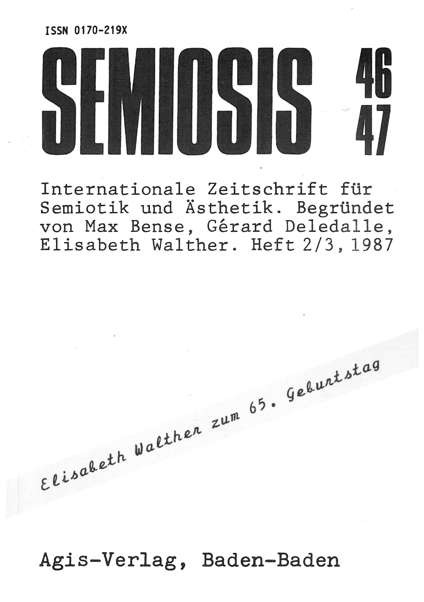 Cover of the magazine "semiosis": black text on white background