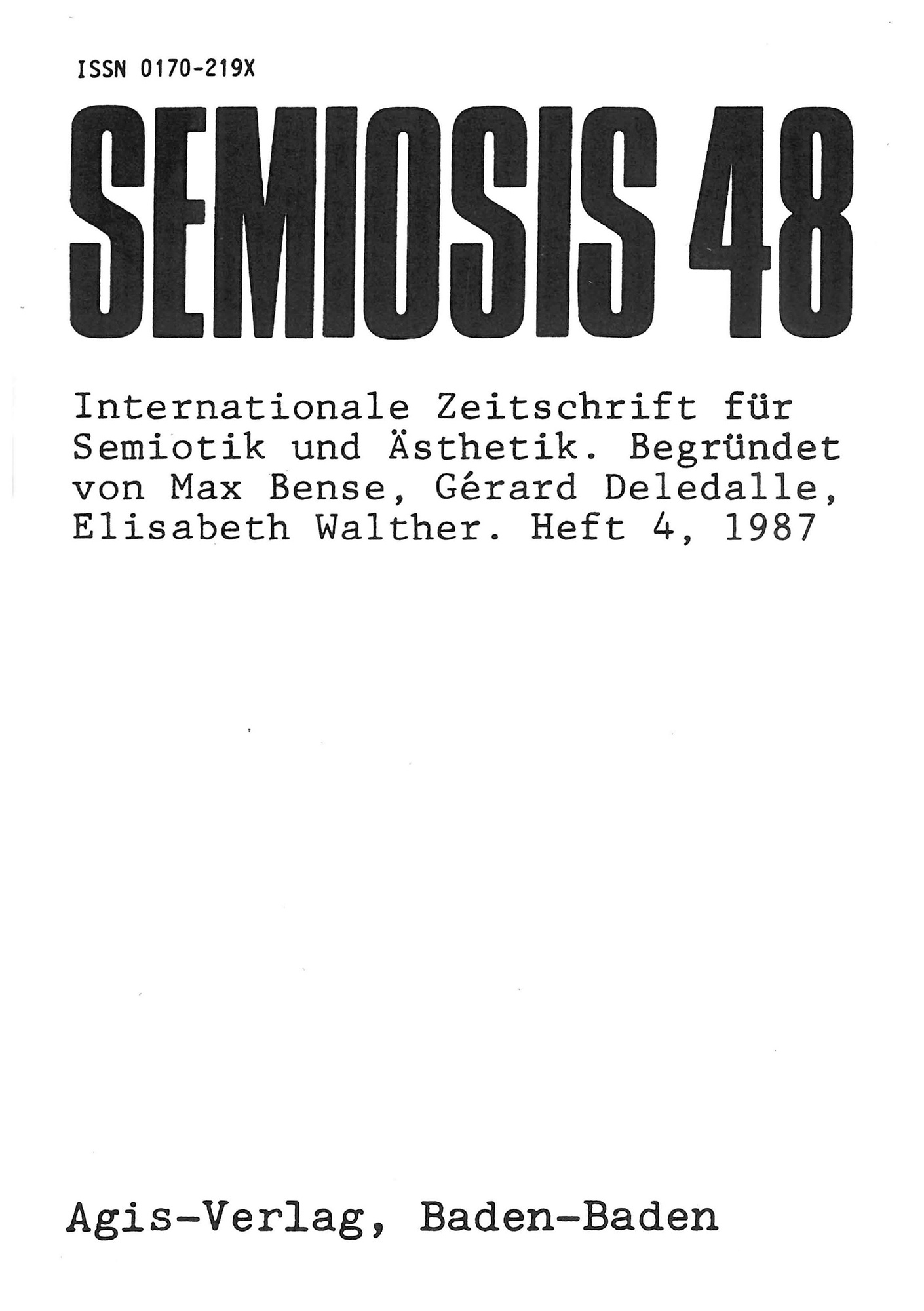 Cover der Zeitschrift »Semiosis«: schwarze Schrift auf weißem Grund