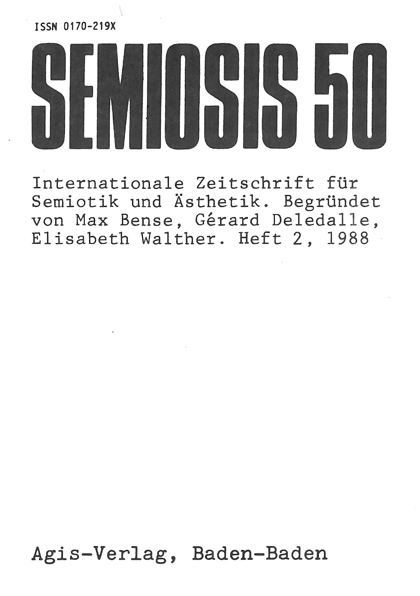 Cover der Zeitschrift »Semiosis«: schwarze Schrift auf weißem Grund