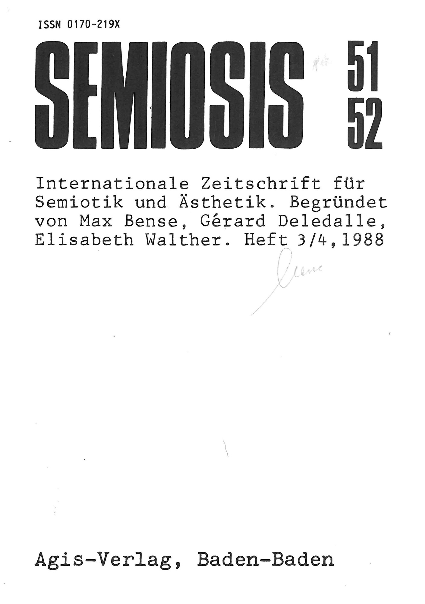 Cover der Zeitschrift »Semiosis«: schwarze Schrift auf weißem Grund