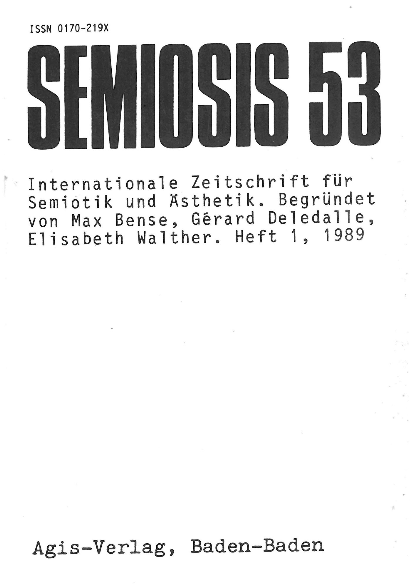 Cover of the magazine "semiosis": black text on white background